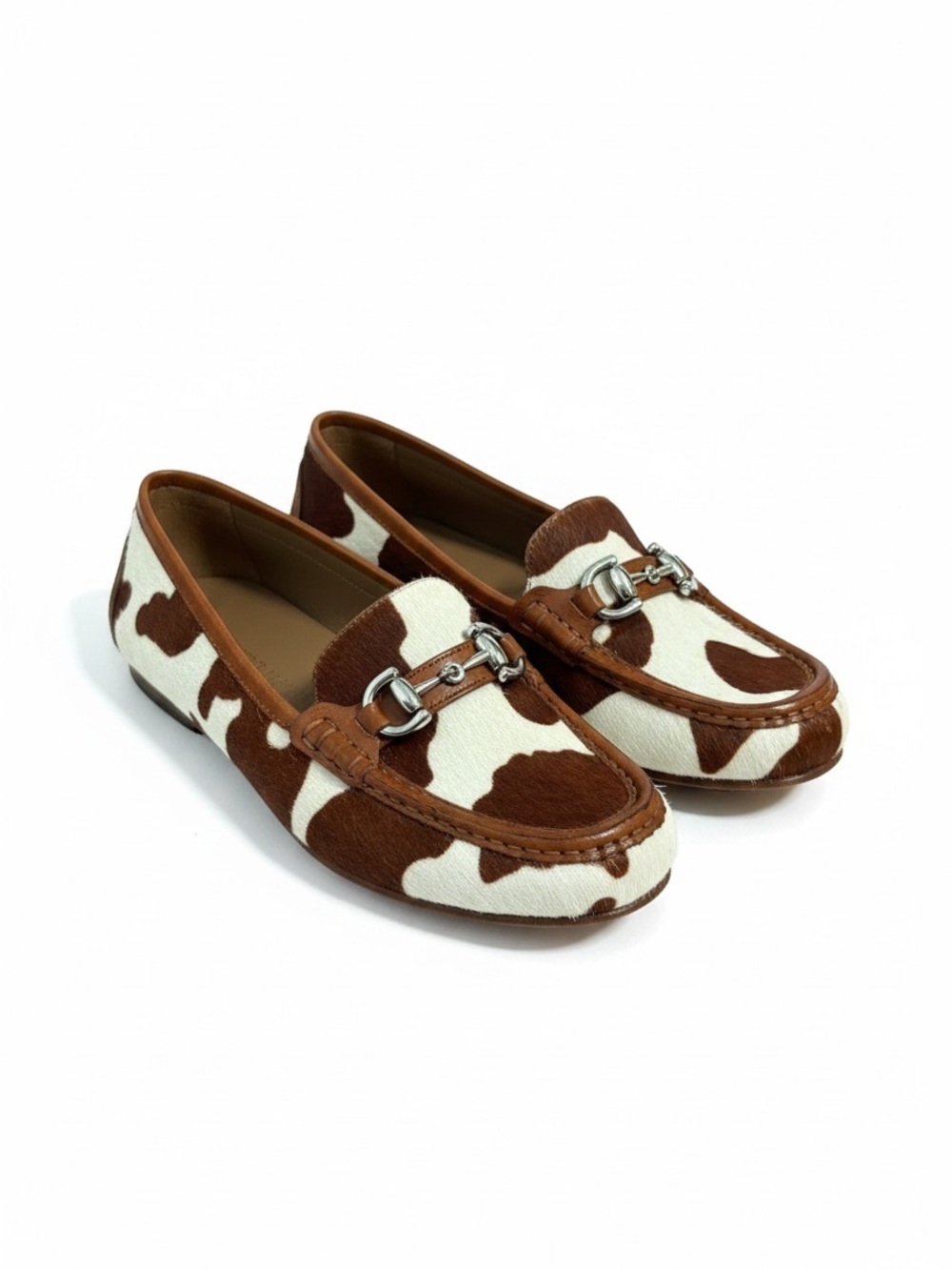 Donald J Pliner Cow Print Calf Hair Leather Bit Driving Loafers size 7